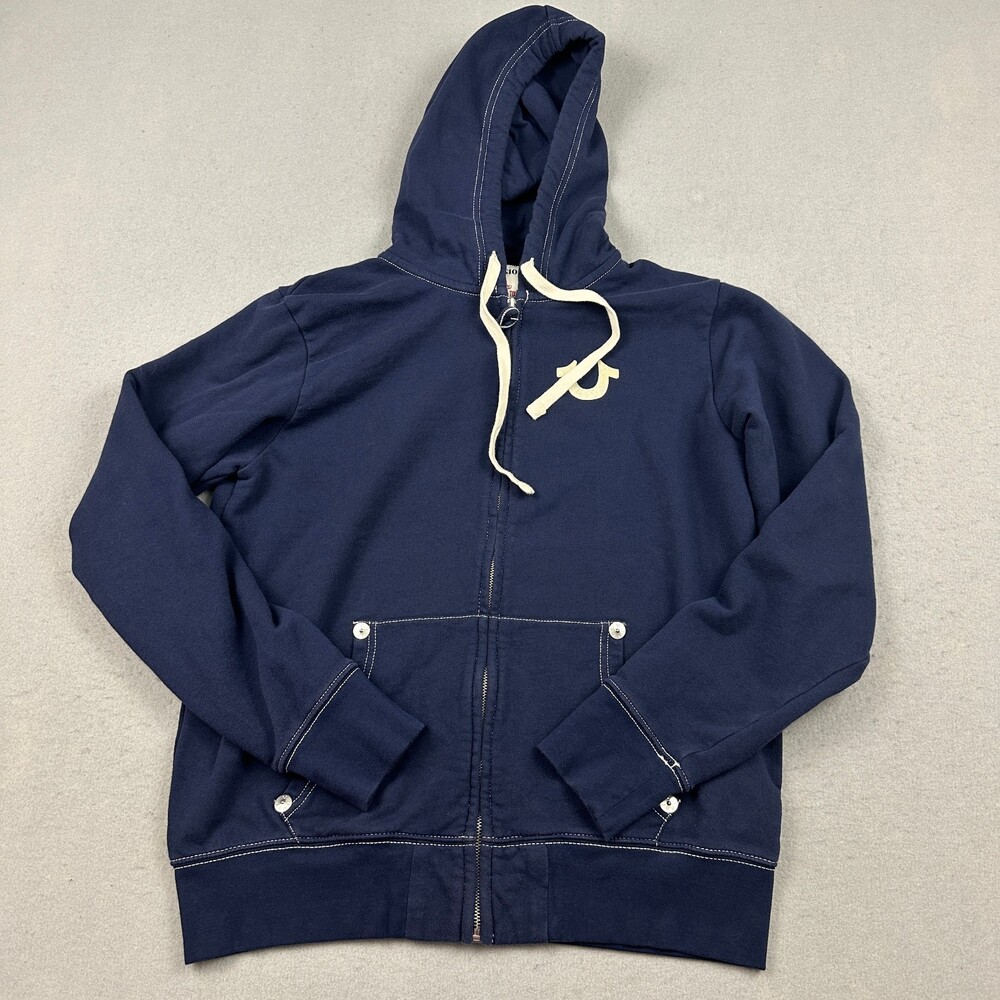 True Relgion Hoodie Men Large Blue Full Zip Sweatshirt Horsehoe Embroidery L